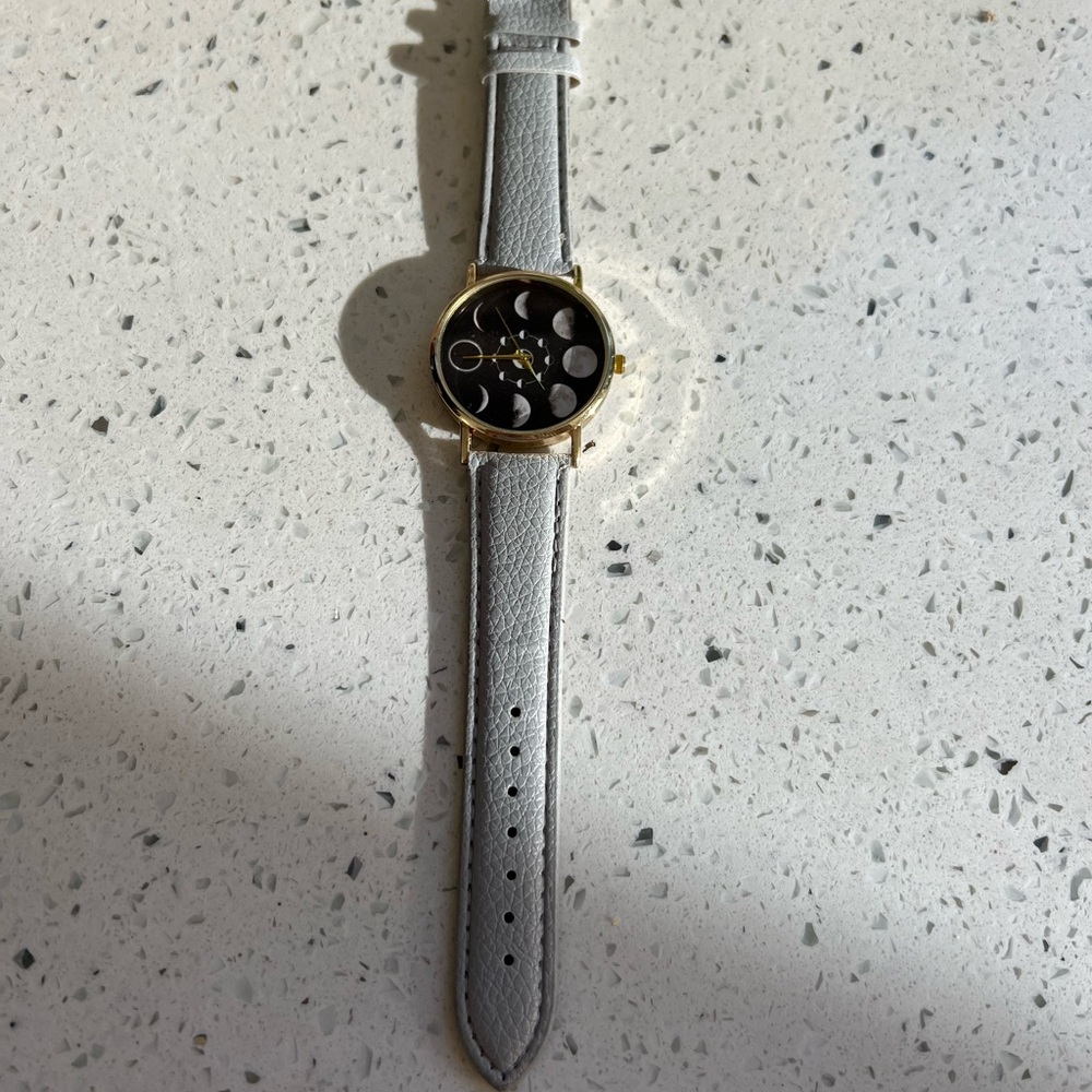 Light Blue Leather Moon Face Watch